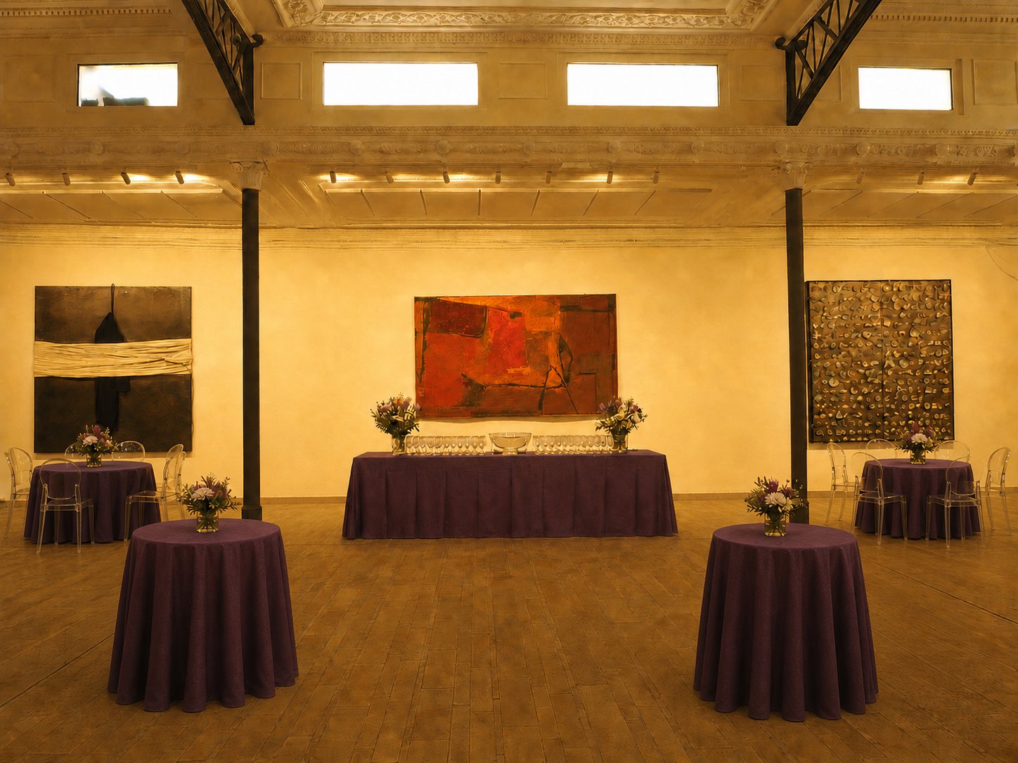 Studio Liberty — sala allestita per un cocktail con tavoli alti e buffet di benvenuto, Roma centro