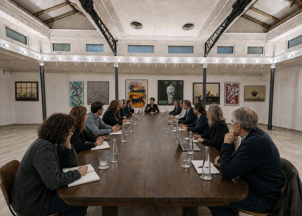 Studio Liberty — tavolo unico in legno con quattordici posti nella sala grande